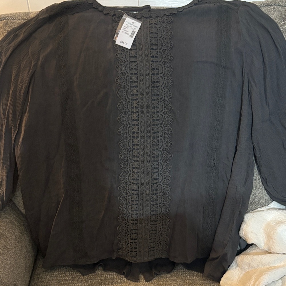 Maurices Charcoal Lace Detail Blouse